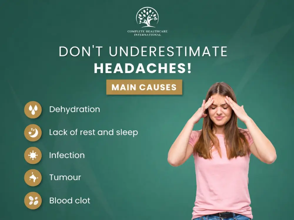 Common causes of persistent headache including stress and poor sleep