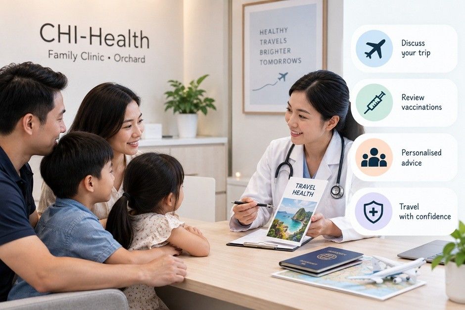 Vaccination records and travel documents for family holiday planning